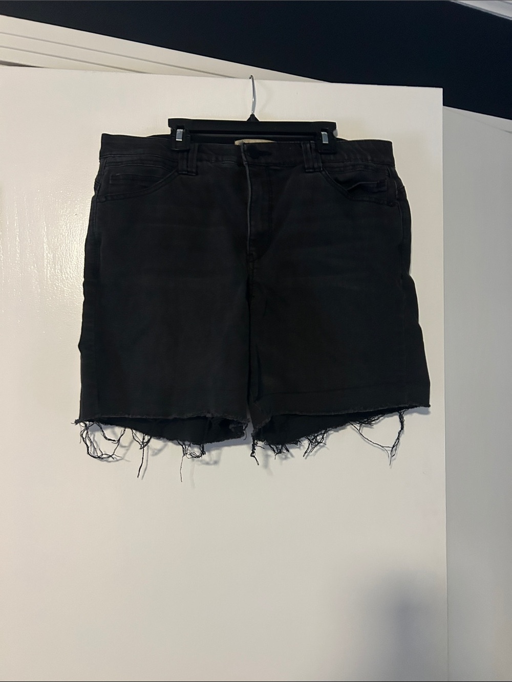 Democracy Black Distressed Frayed Hem Denim Shorts